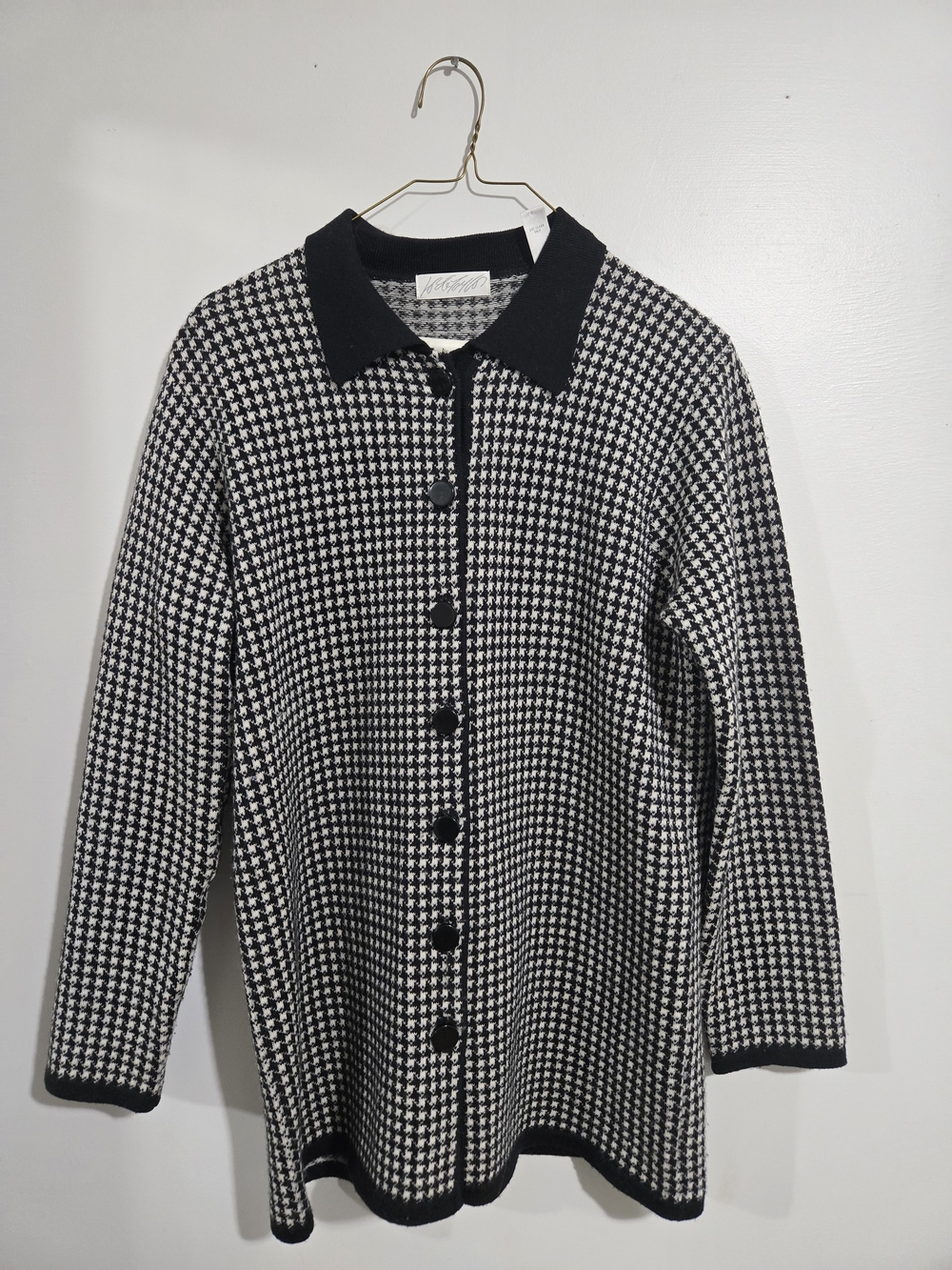 Vintage Lord & Taylor Black and White Houndstooth Button-Up Jacket